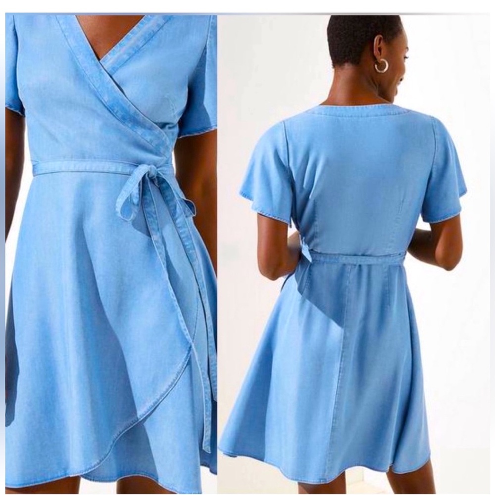 Anne Taylor LOFT Petite Chambray Wrap Dress